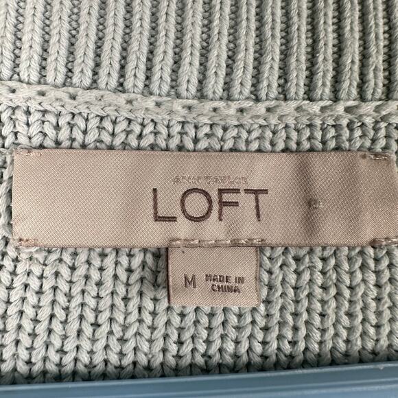 LOFT Light Blue Cropped Boat Neck Open Knit 100% Cotton Sweater - Picture 7 of 8